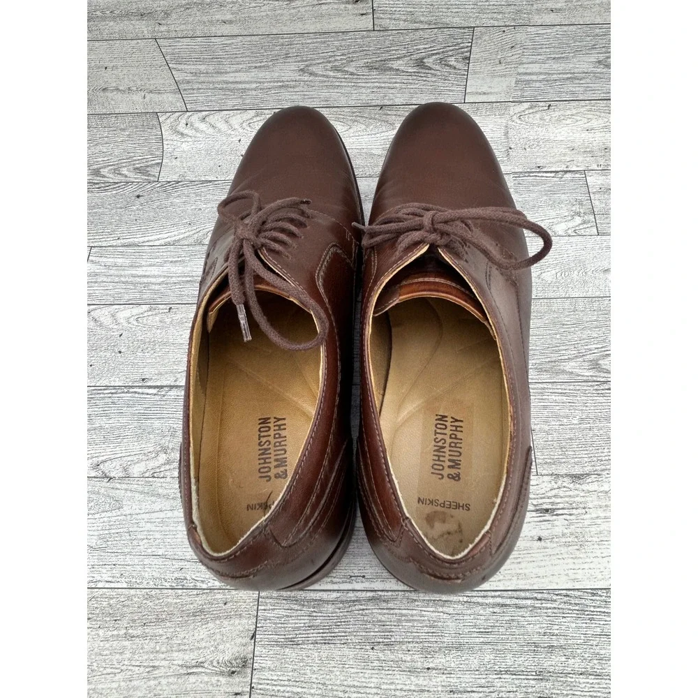 Johnston & Murphy Mens Brown‎ Leather Oxford Dress Shoes Size 9M Made in Brazil